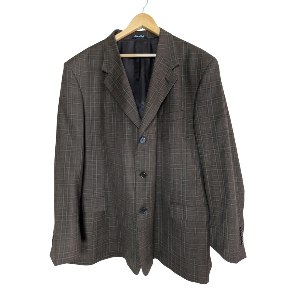 Giorgio Valentini Mens Plaid Blazer Jacket Wool Blend Made in‎ Italy Super 130s